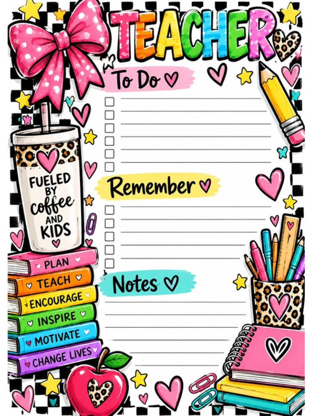 Teacher To-Do Notepad 5x7 | Cute Teacher Gift Colorful Classroom Notes Set of 2